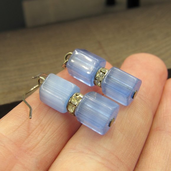 Sterling Silver Weird Blue Material Earrings - Picture 2 of 5